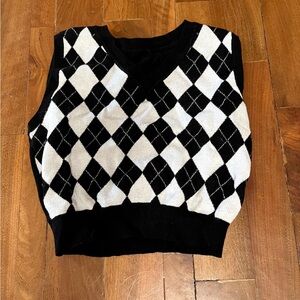 Black and White Argyle Sweater Vest